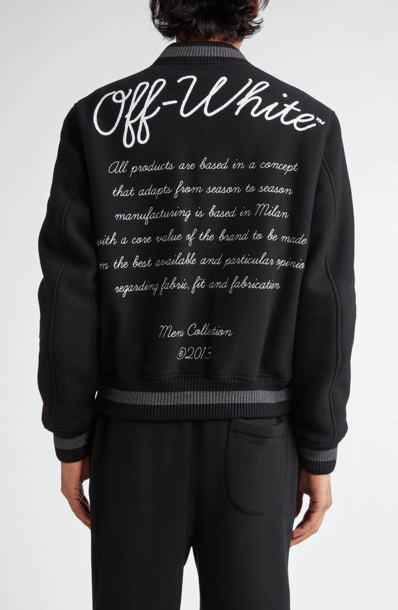 Off-White Varsity Wool Blend Bomber Jacket, Alternate, color,