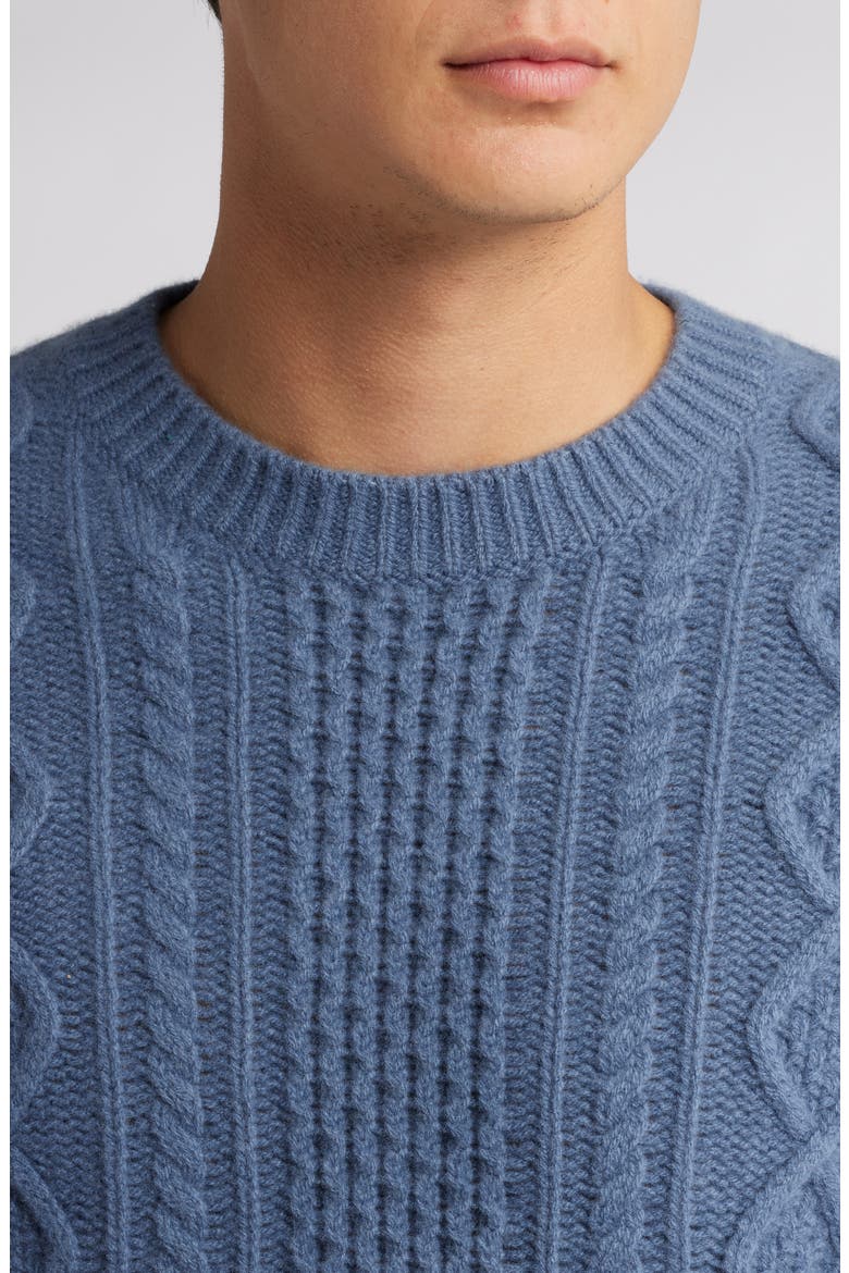 Wool Aran Cable Sweater, Alternate, color, LIGHT BELLUGA BLUE