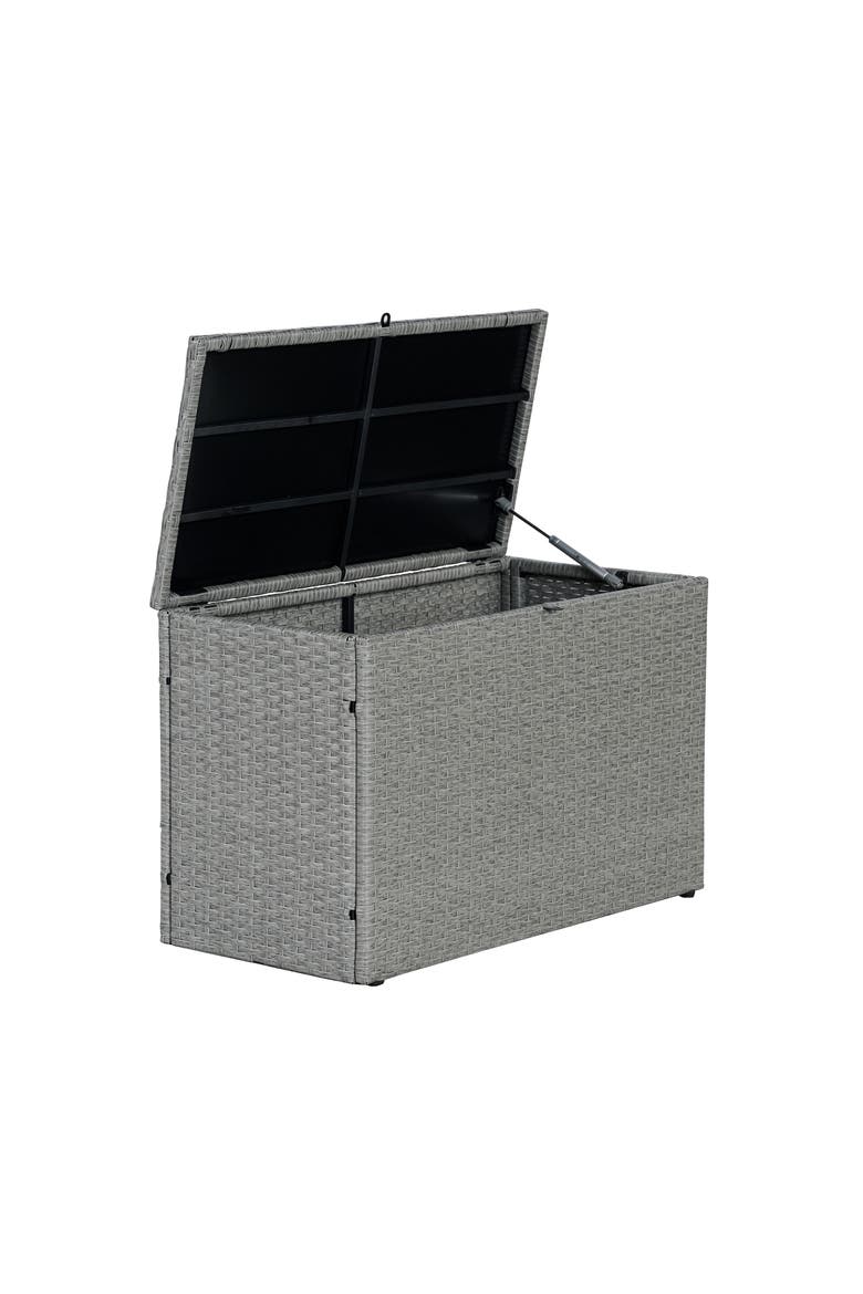 Nino Modern Minimalist Outdoor Faux Wicker Deck and Patio Storage Box, Alternate, color, Gray