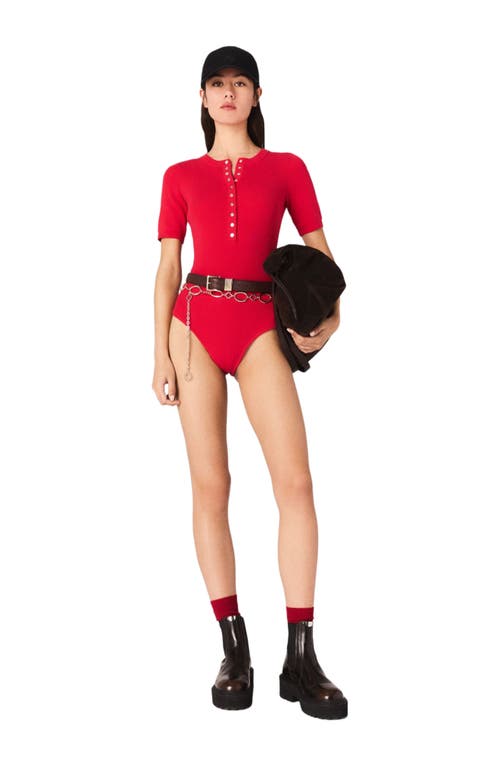 Maje Ribbed Knit Sleeve Bodysuit In Red