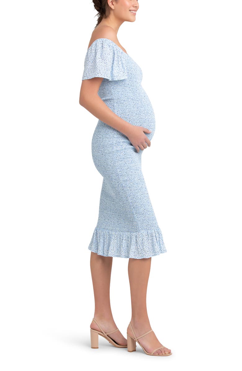 Ripe Maternity Selma Shirred Fitted Midi Dress, Alternate, color, Pale Blue
