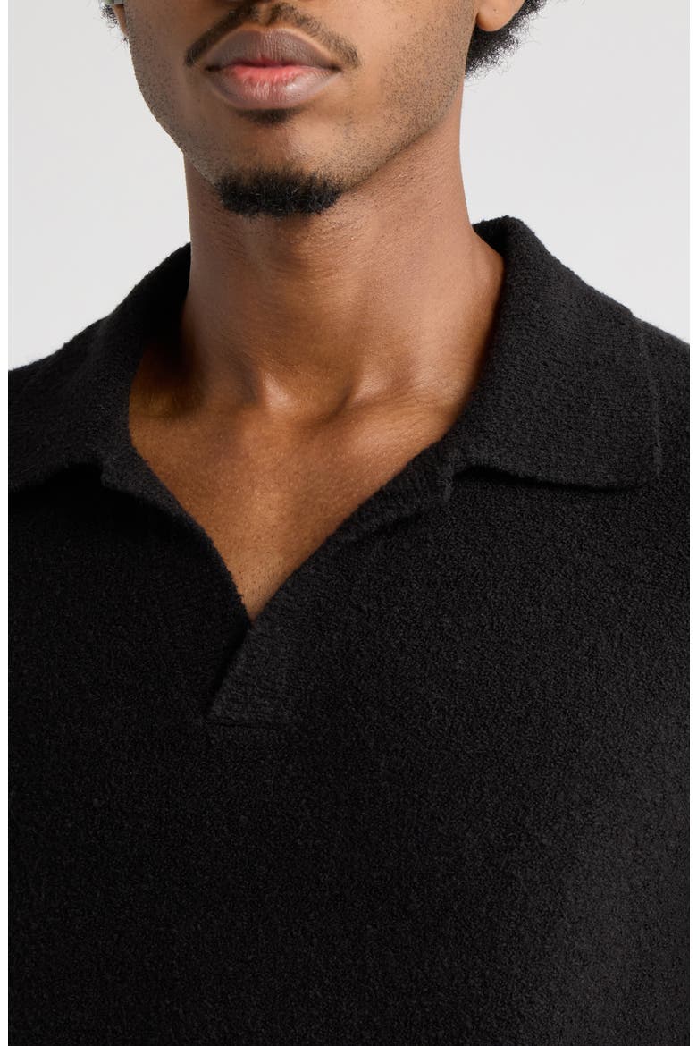 Bouclè Polo Sweater, Alternate, color, BLACK