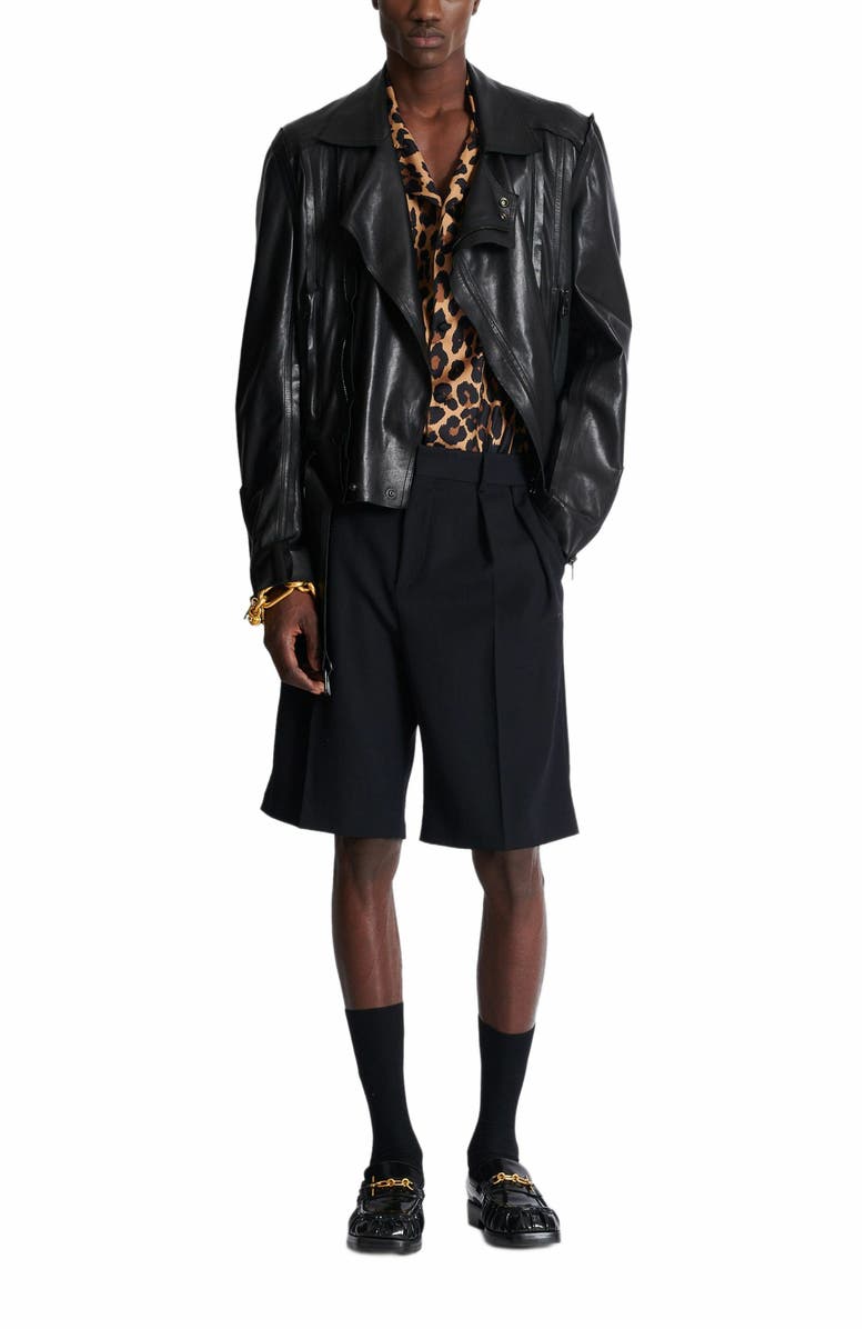 Balmain Leopard Print Silk Pyjama Shirt, Alternate, color, Brown