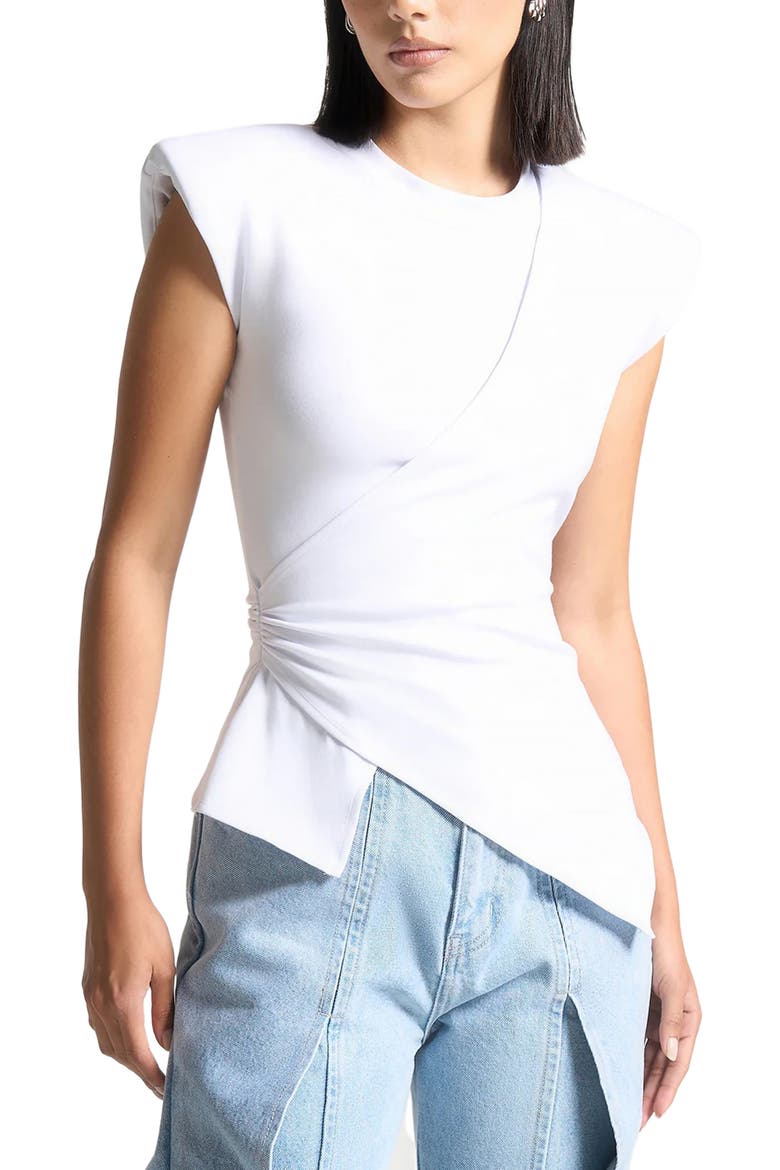 Wide Shoulder Ruched Waist Top, Alternate, color, White