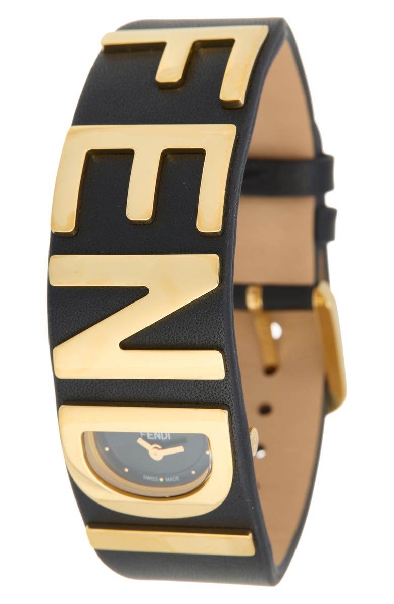 Fendi graph Leather Strap Watch, 22.25mm x 25mm, Main, color,