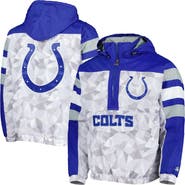 STARTER Men's Starter White/Royal Indianapolis Colts Thursday Night Gridiron Raglan Half-Zip Hooded Jacket