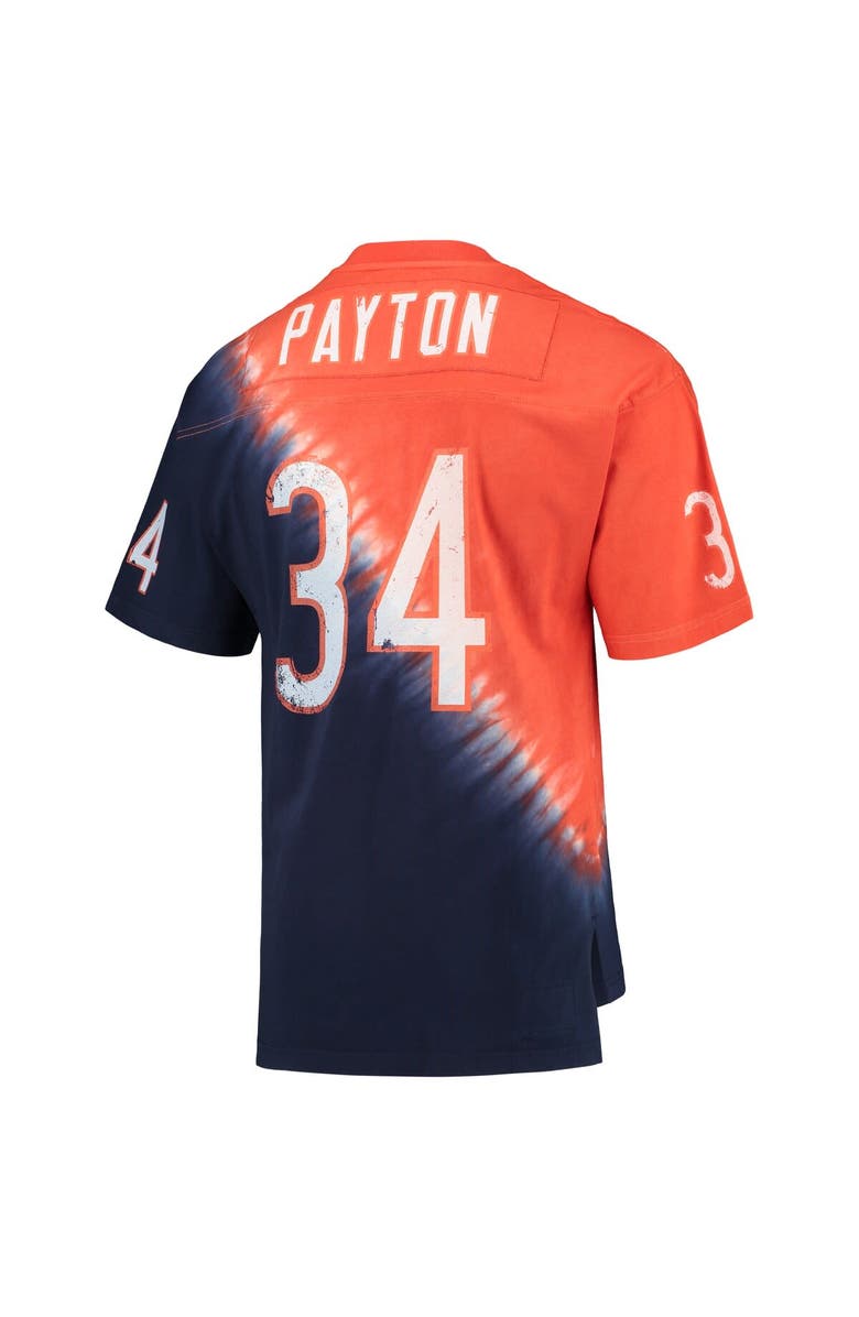 Mitchell & Ness Men's Mitchell & Ness Walter Payton Orange/Navy Chicago Bears Retired Player Name & Number Diagonal Tie-Dye V-Neck T-Shirt, Alternate, color, Orange