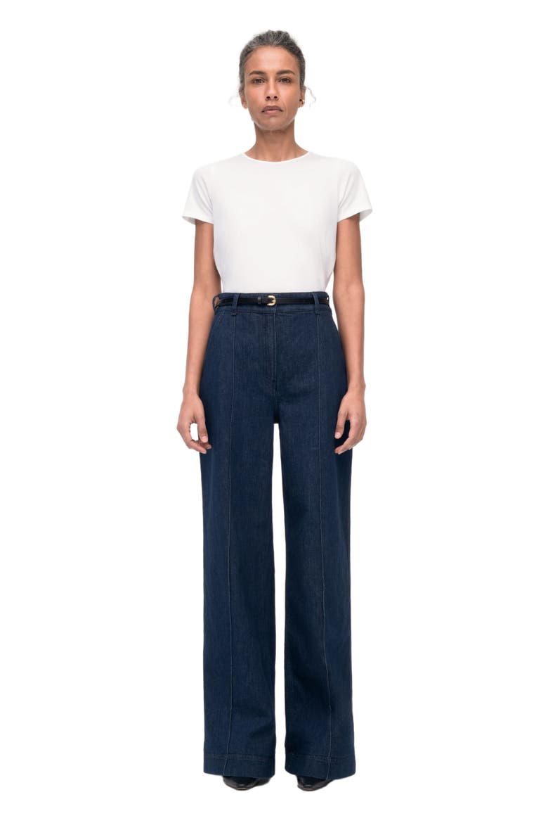 HIGH WAISTED DENIM TROUSER, Main, color, DARK WASH