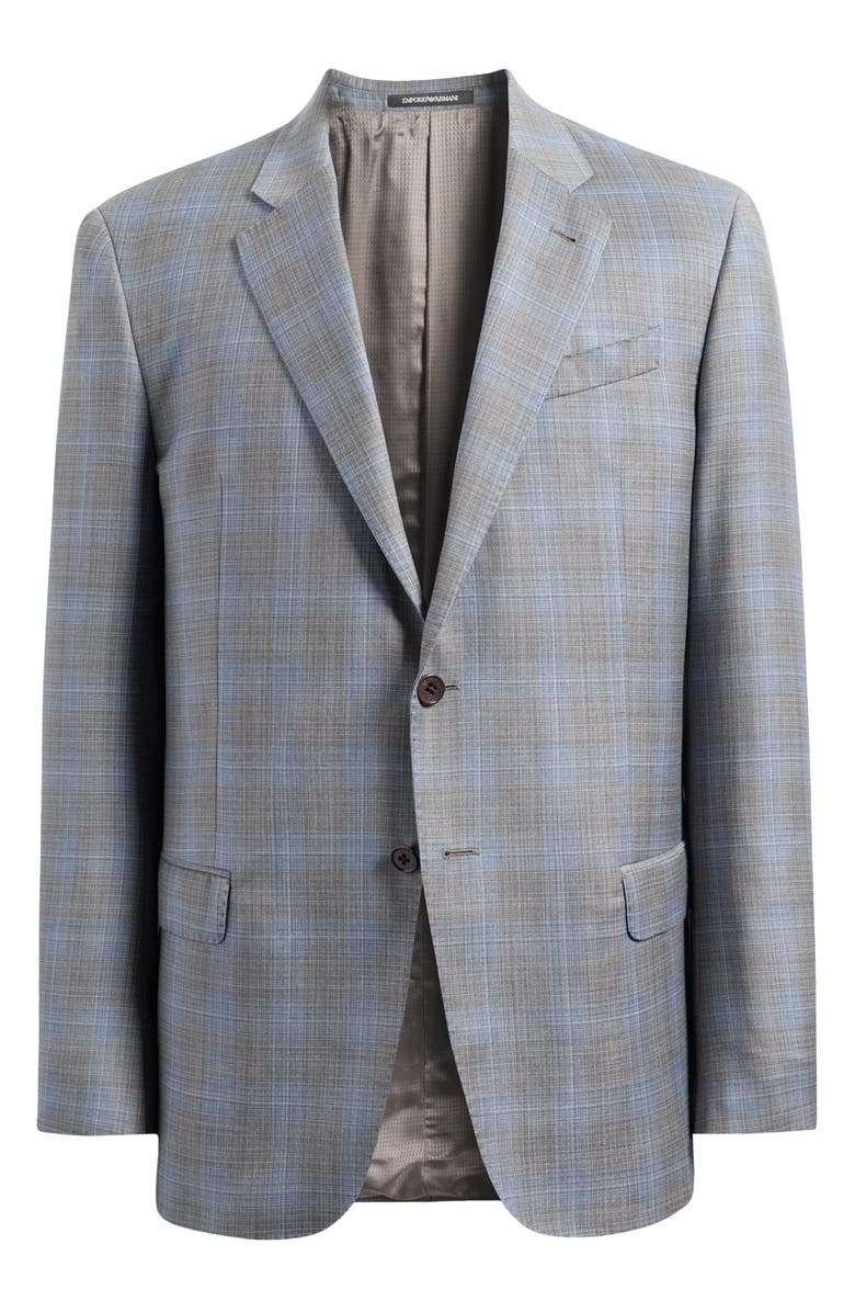Emporio Armani Plaid Virgin Wool Blazer, Alternate, color, Grey Plaid
