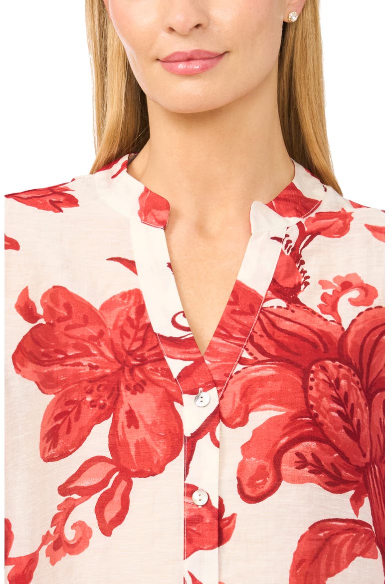 Floral Three Quarter Sleeve Button-Up Shirt, Alternate, color, LAVA RED