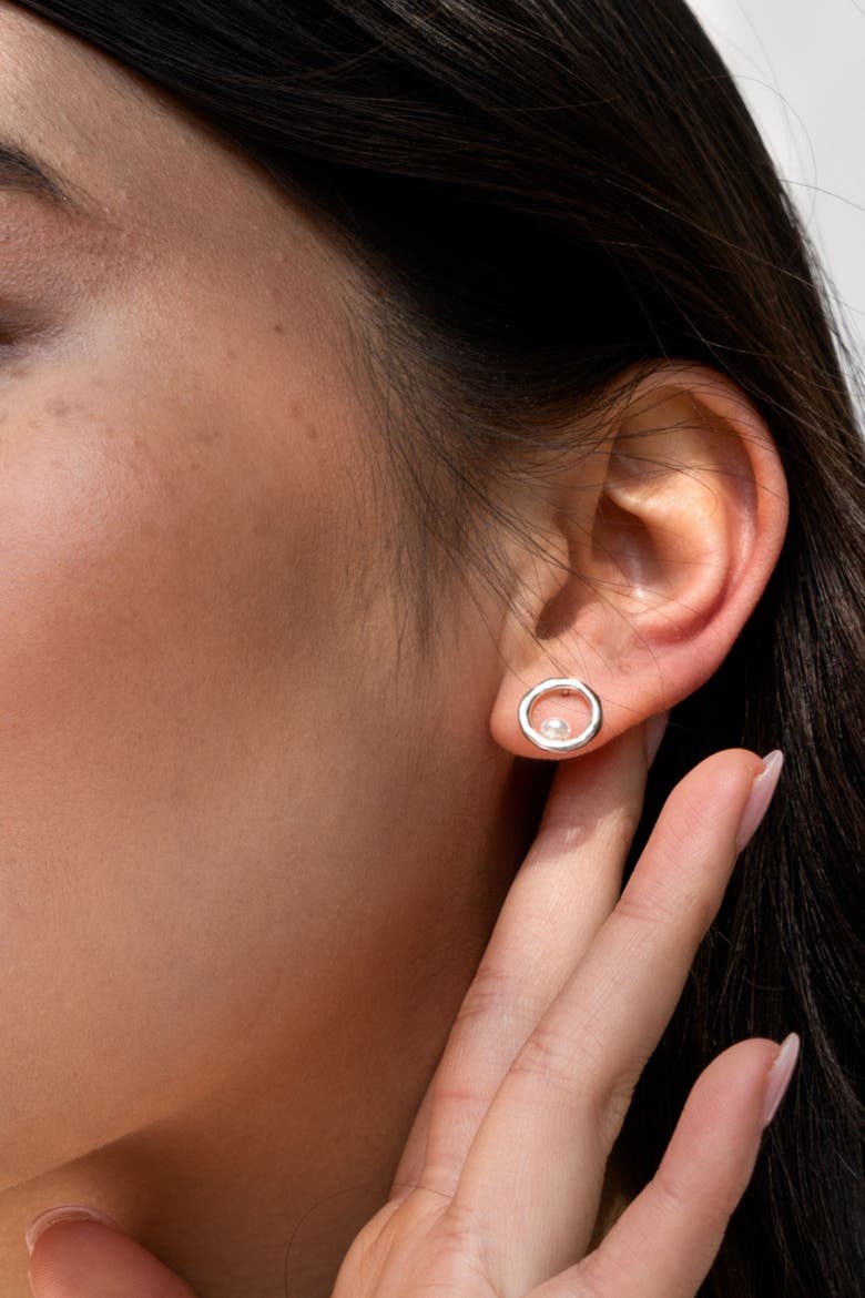 Open Circle & White Pearl Waterfall Earrings, Alternate, color, Sterling Silver