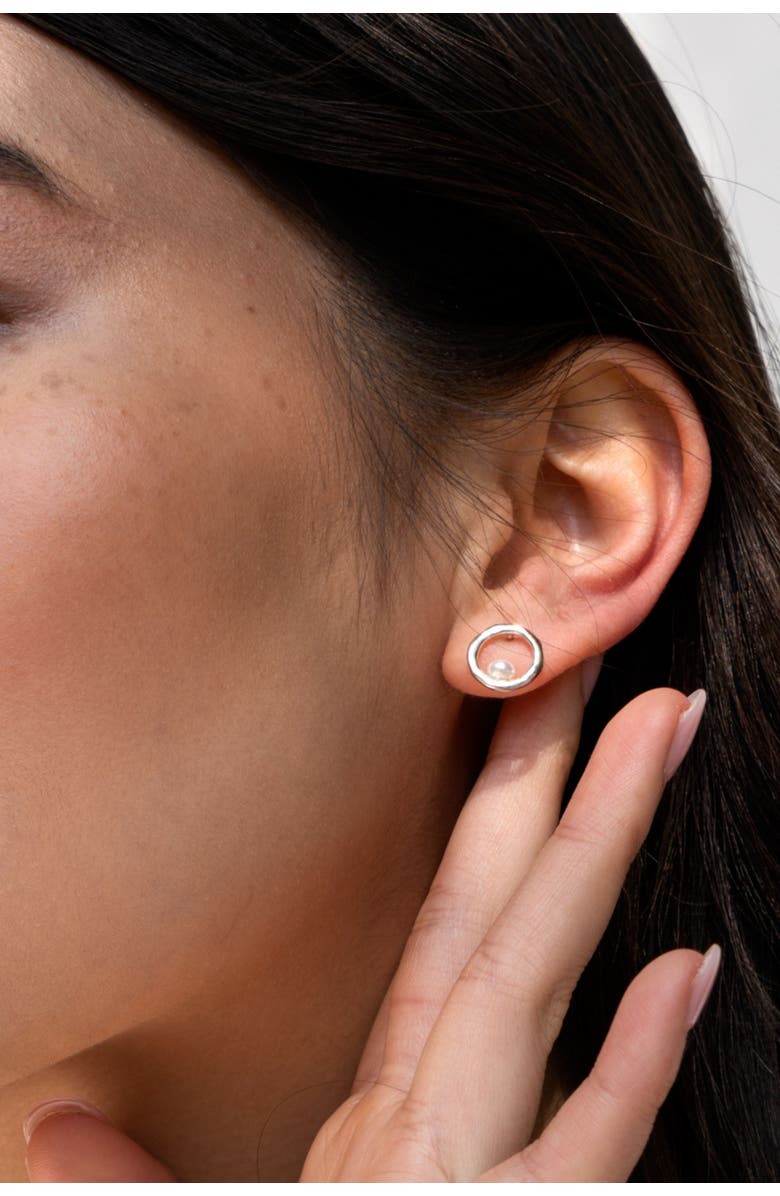 Dower & Hall Open Circle & White Pearl Waterfall Earrings, Alternate, color, Sterling Silver