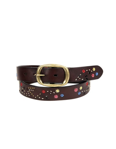 Blossom Genuine Leather Hand Stitched Colorful Detail Belt