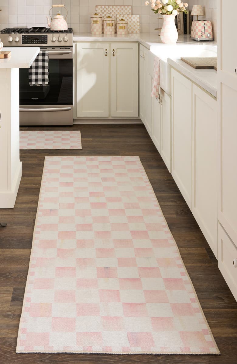 MACKENZIE CHILDS Rosy Checkerboard Machine Washable Runner Rug, Alternate, color, Rosy