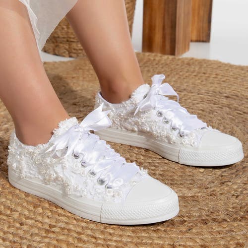 Forever & Always Shoes Bailey Lace White Bridal Sneakers In White