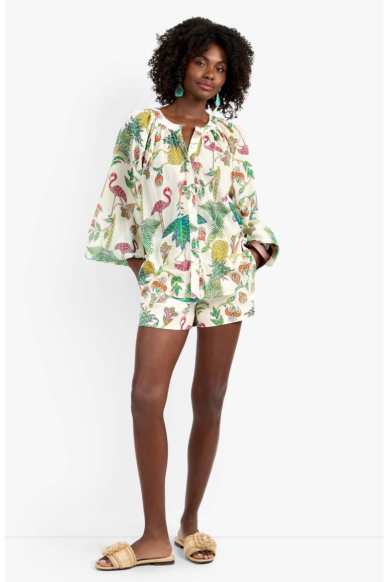 Norry Long-Sleeve Flamingo Fizz Voile Top, Main, color, Flamingo Fizz Voile