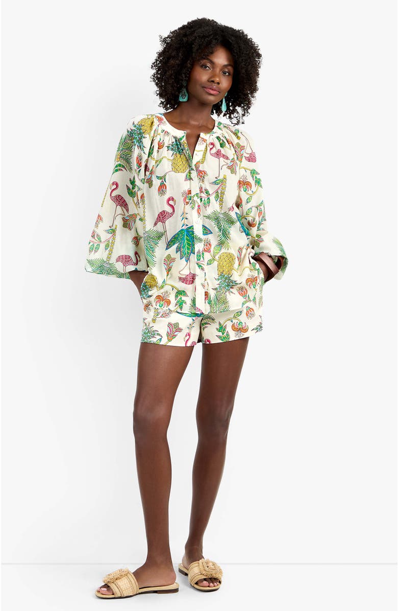 Trina Turk Norry Long-Sleeve Flamingo Fizz Voile Top, Main, color, Flamingo Fizz Voile