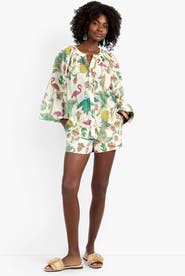 Trina Turk Norry Long-Sleeve Flamingo Fizz Voile Top