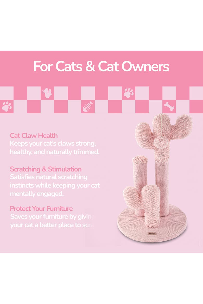 Marfa Modern Jute Triple-Cactus Cat Scratching Post with Fuzzy Toy, Alternate, color, Pink