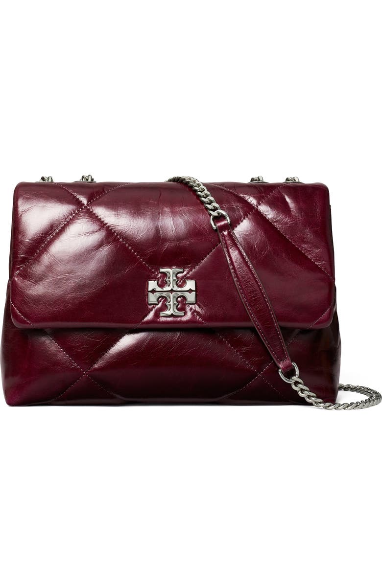 Tory Burch Kira Diamond Quilted Distressed Leather Convertible Crossbody Bag, Main, color, Dark Carmine