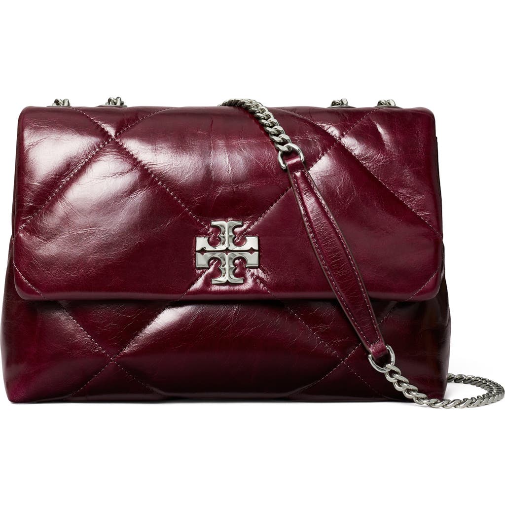 Tory Burch Kira Diamond Quilted Distressed Leather Convertible Crossbody Bag In Red