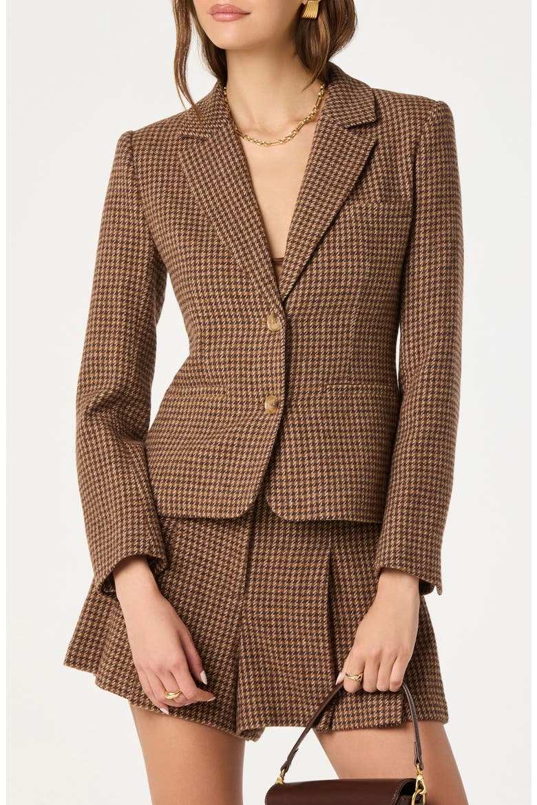 Houndstooth Fitted Blazer, Main, color, BROWN PLAID