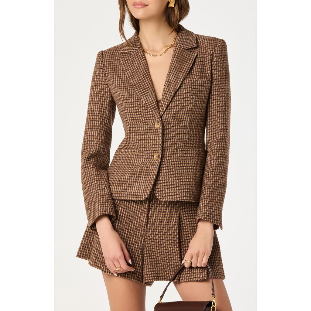 Astr The Label Houndstooth Fitted Blazer In Brown