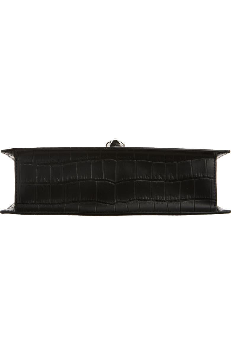 McQueen Mini Skull Croc Embossed Leather Crossbody Bag, Alternate, color, Black