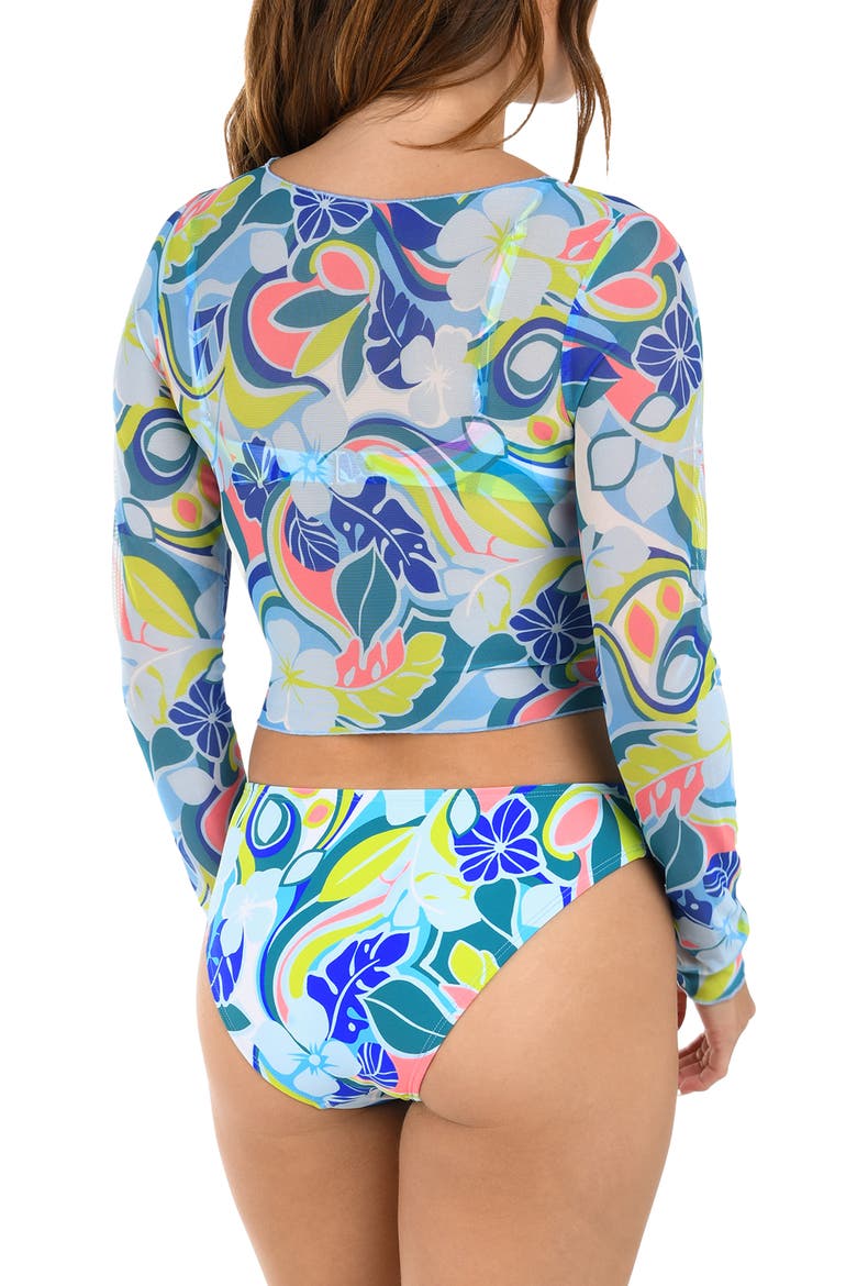 Hibiscus Mesh Cover-Up Crop Top, Alternate, color, BLUE/ GREEN MULTI