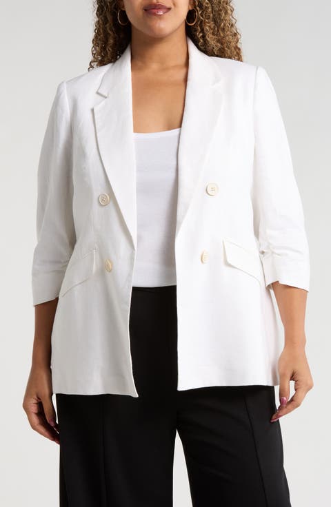 Open Front Linen Blend Jacket (Plus)
