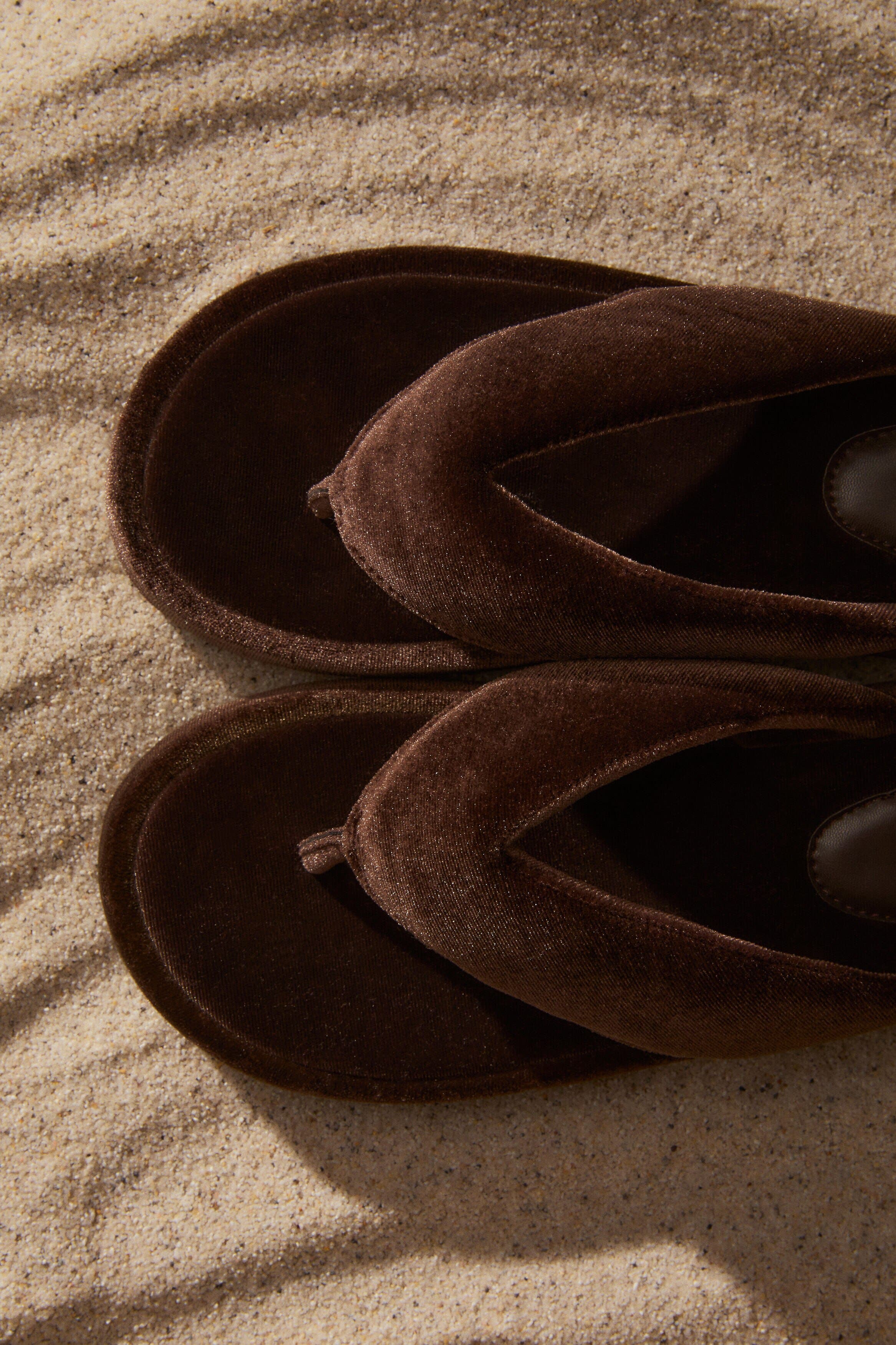 H&M Velour Flip-flops, Alternate, color, Dark Brown