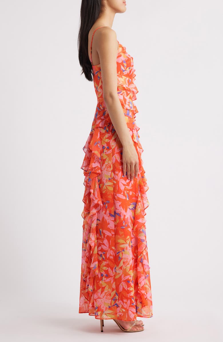 Eliza J Floral Ruffle Fil Coupé Maxi Dress, Alternate, color, Rdm