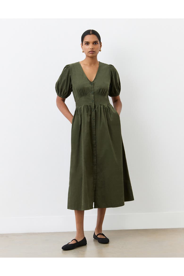 Arlow Short Sleeve Corduroy Midi Dress, Main, color, Khaki