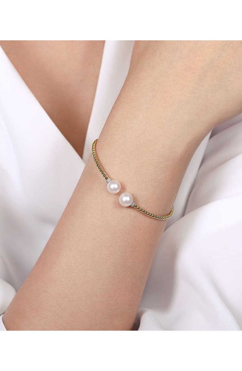 Gabriel & Co. Bujukan Beaded Freshwater Pearl & Diamond Cuff Bracelet, Alternate, color, Gold