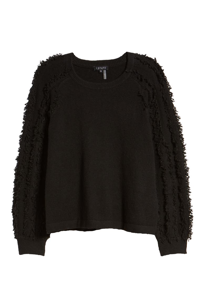 Fringe Sleeve Sweater, Alternate, color, RICH BLACK