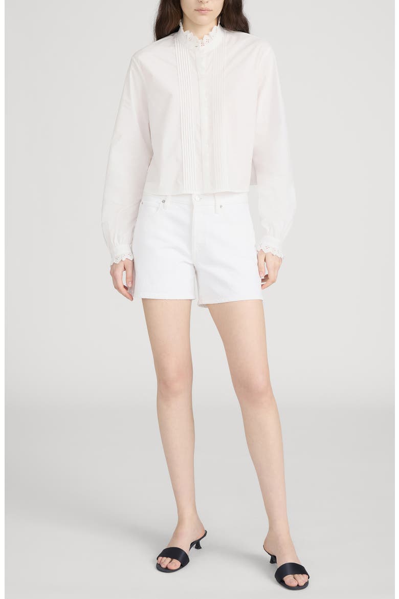 The Hang Mid Thigh Denim Shorts, Alternate, color, WHITE