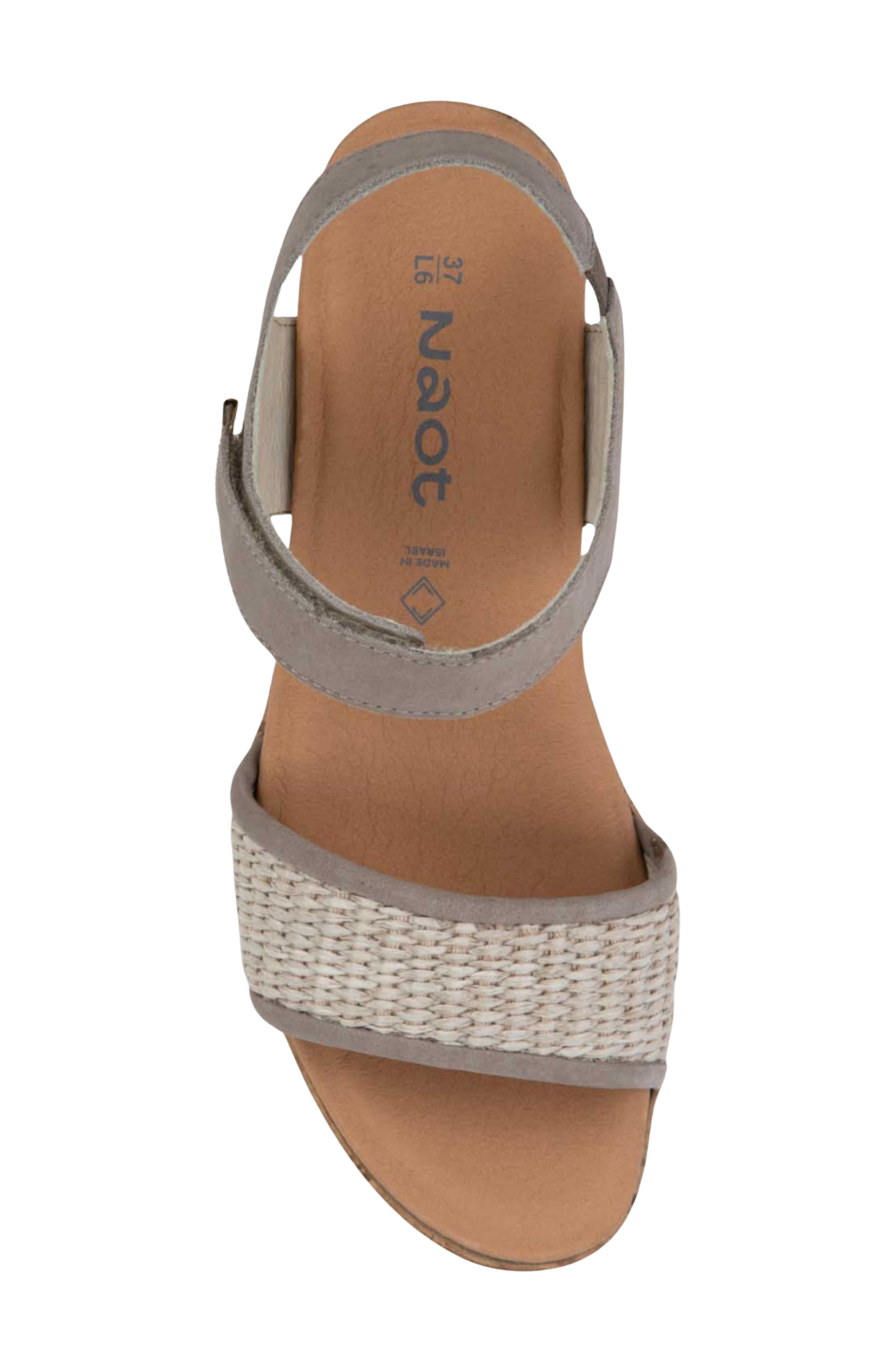 Naot Summer Wedge Sandal, Alternate, color, Stone Nbk W/ Raffia