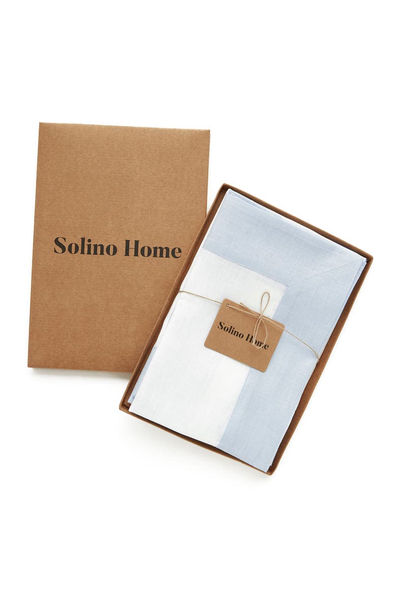 Linen Dinner Napkins Set of 4, 20 x 20" - Contempo, Alternate, color, Light Blue and White