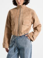 Manière De Voir Nawel Suede Contrast Stitch Jacket With Cinched Hem