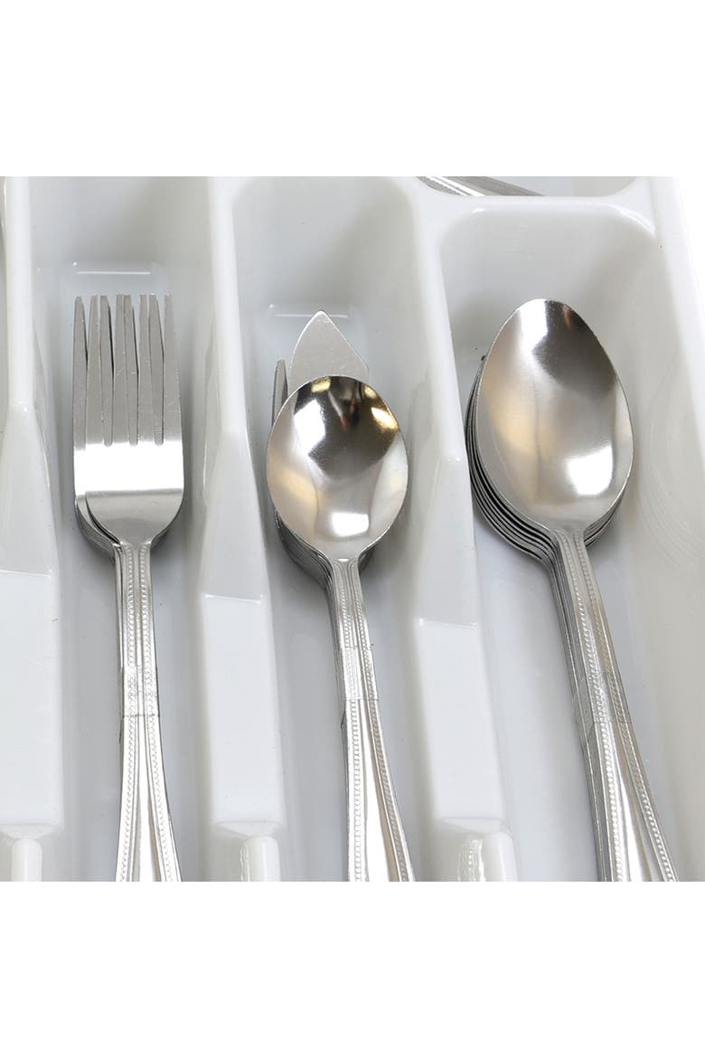 Basic Living Aston 45 Piece Flatware Set with Plastic Tray, Alternate, color, Silver