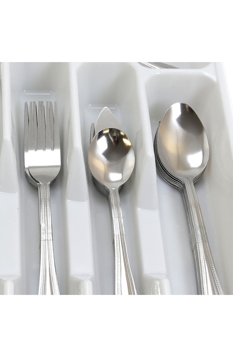 Gibson Home Basic Living Aston 45 Piece Flatware Set with Plastic Tray, Alternate, color, Silver