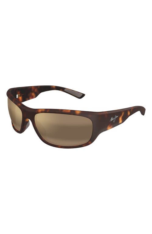 Maui Jim Mauklele 64mm Polarizedplus2® Wraparound Rectangular Sunglasses In Matte Dark Havana/bronze