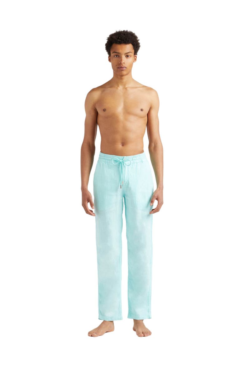 Men's Slim Fit Solid Linen Pants, Main, color, LAGON