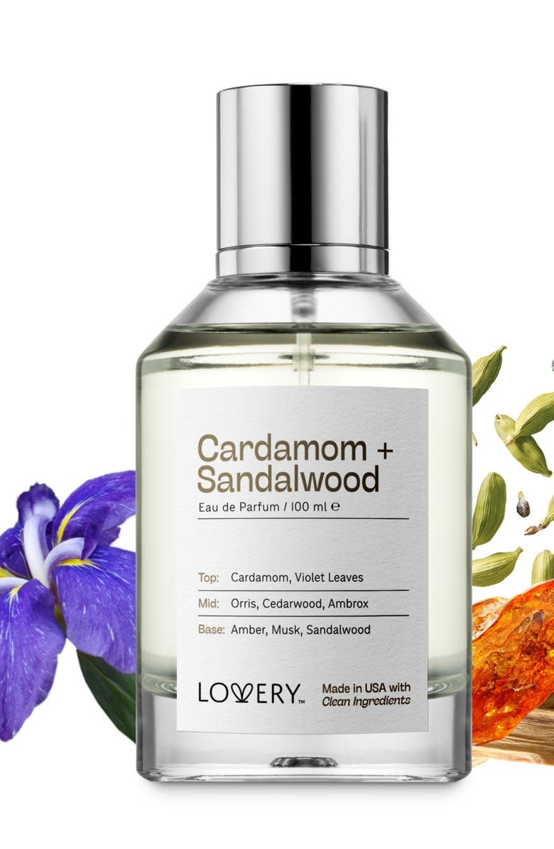 Lovery Cardamom Sandalwood Eau de Parfum, Made in USA, 3.4 oz, Alternate, color, Silver, White, Cream, Black