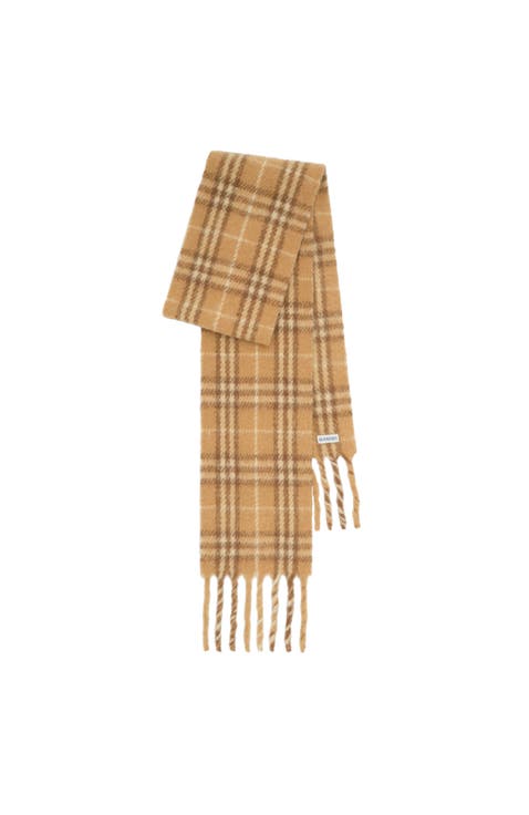 Narrow Check Alpaca Wool Blend Scarf