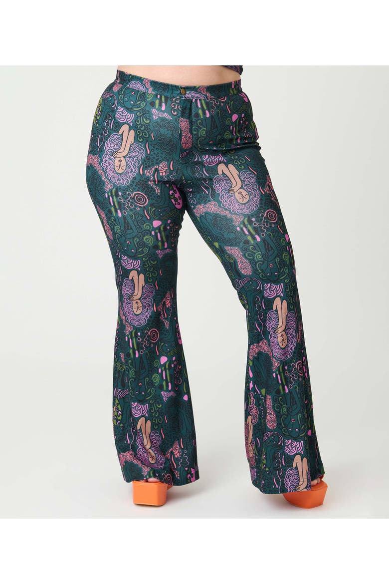 Plus Size 1970's Find Your Flare Pants, Alternate, color, Green Mannequin Print