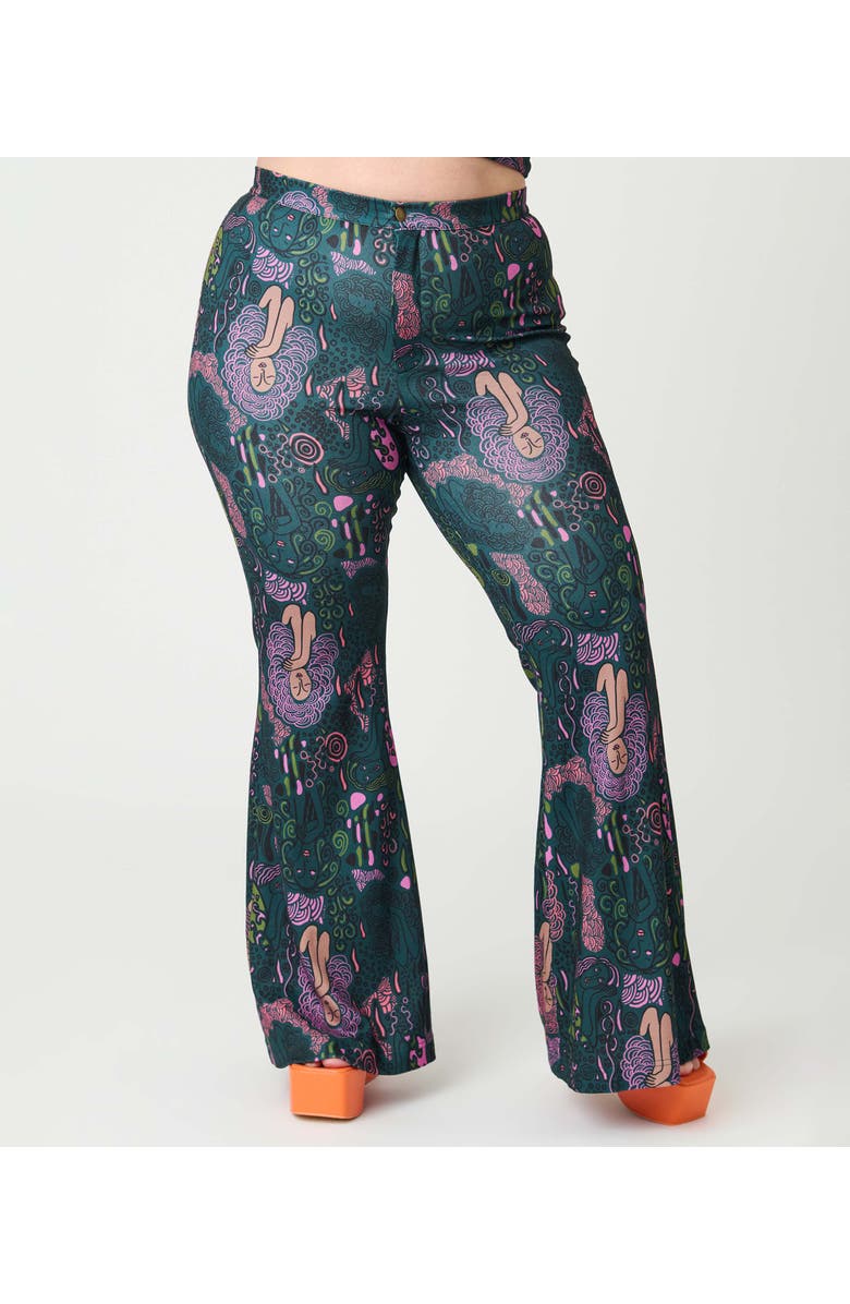 Smak Parlour Plus Size 1970's Find Your Flare Pants, Alternate, color, Green Mannequin Print