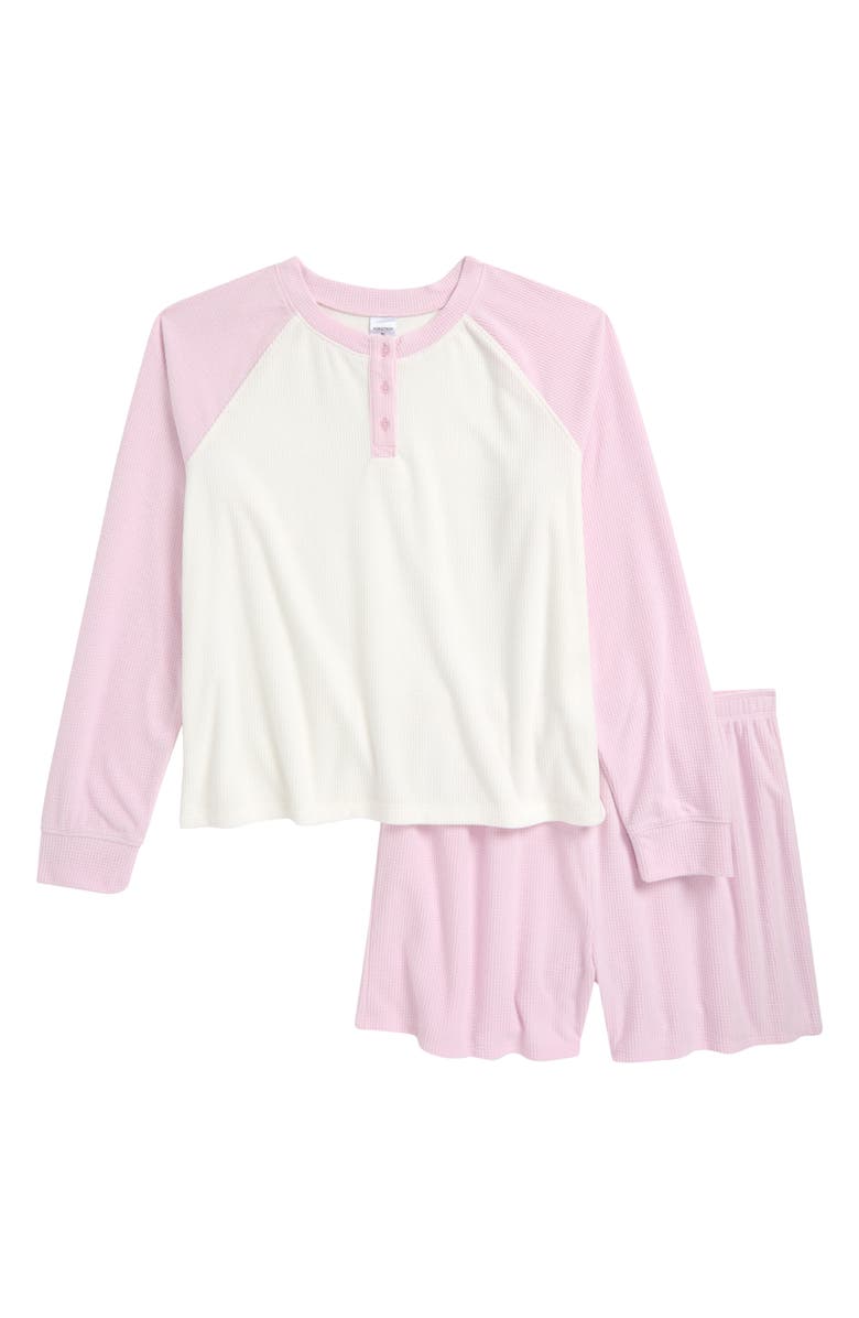 Nordstrom Kids' Two-Piece Henley Short Pajamas, Main, color, Purple Snow- Ivory