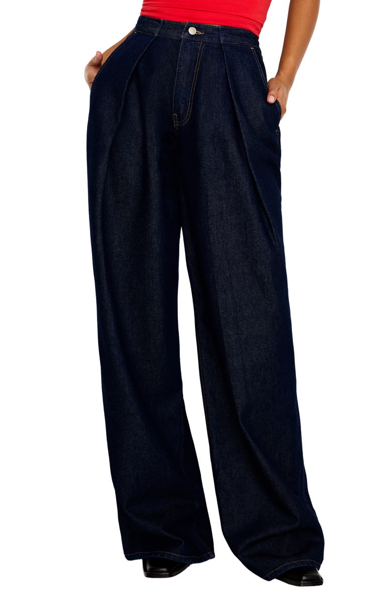 Good American High Waist Pleated Wide Legs, Main, color, Indigo716