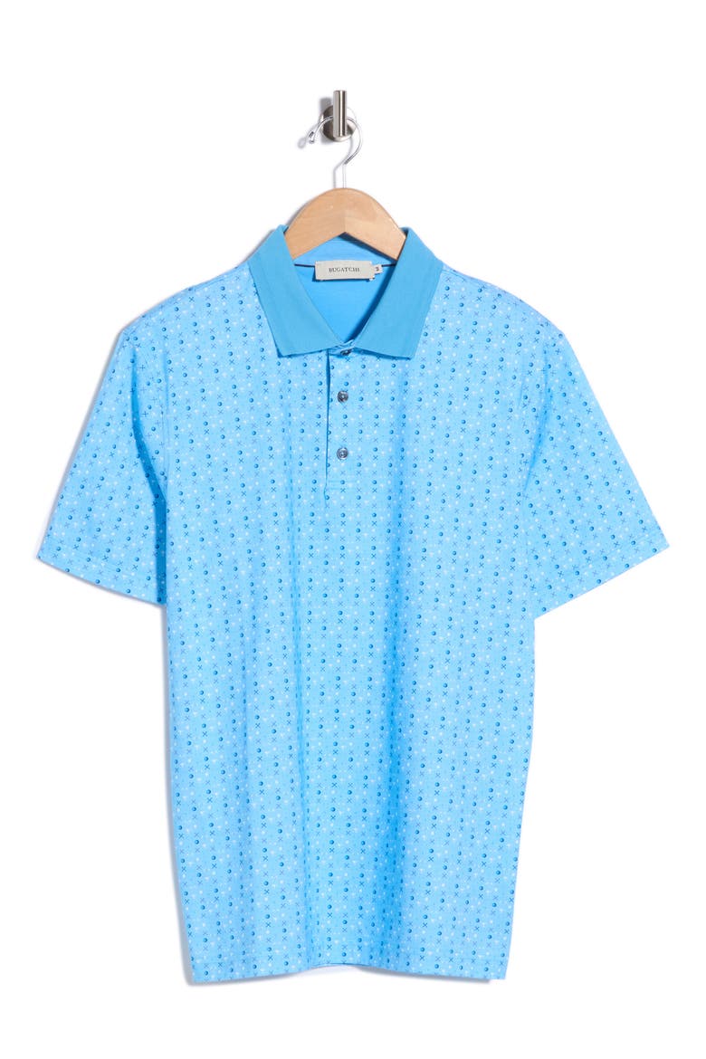 Geometric Print Performance Polo, Alternate, color, AZURE
